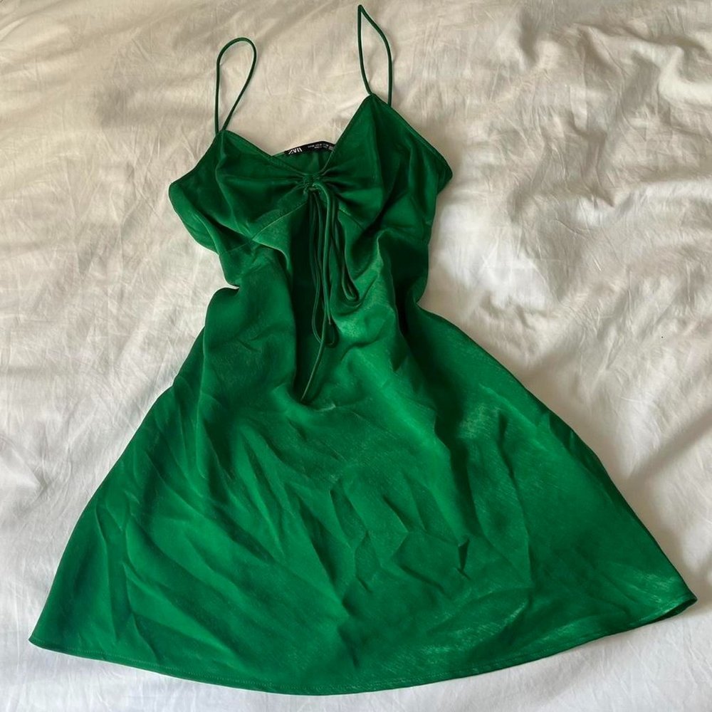 Beauitful Green Silk Flowy Mini Dress